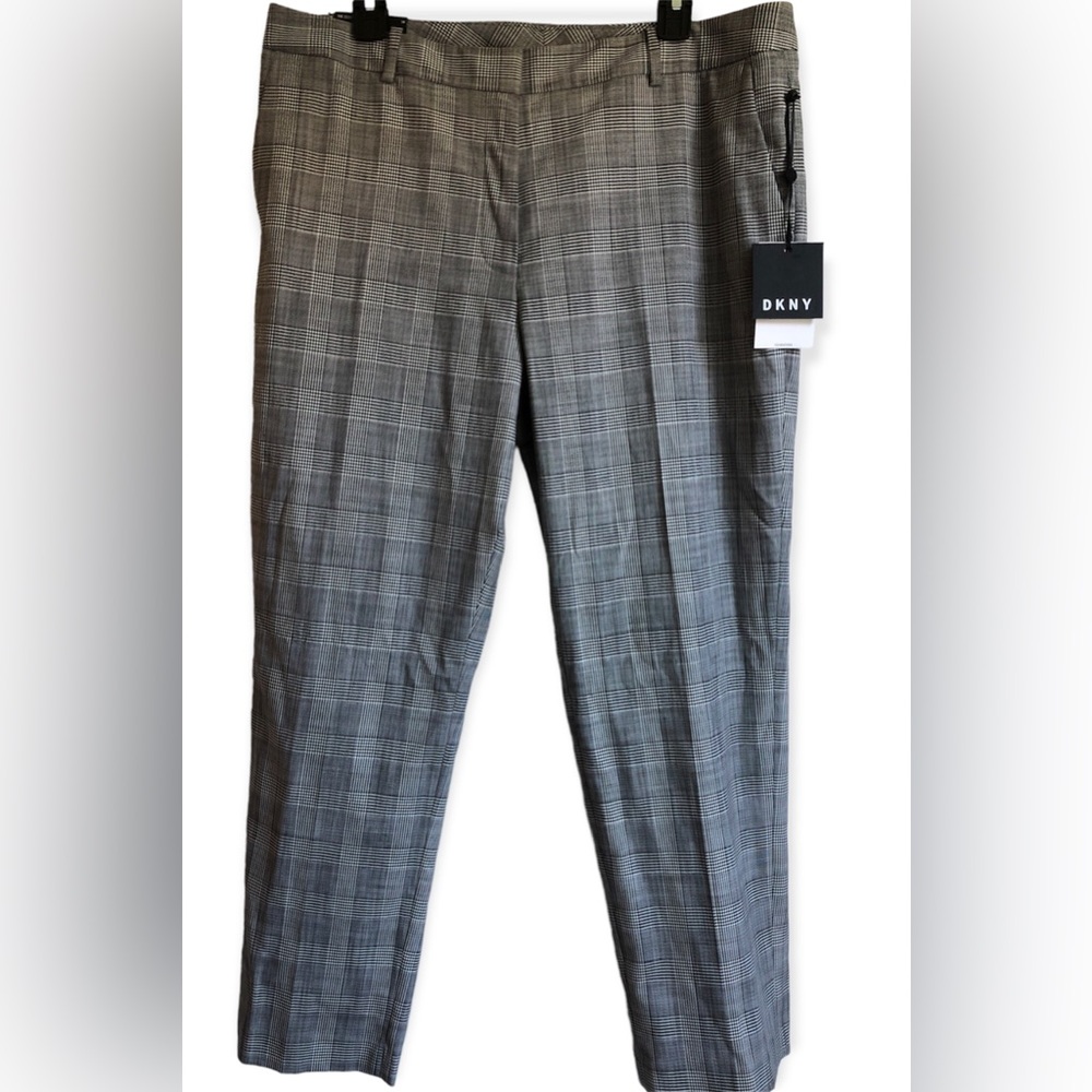 DKNY Essex Ankle Pant Cropped in Black & White Houndstooth Plaid - Size 14 - NWT